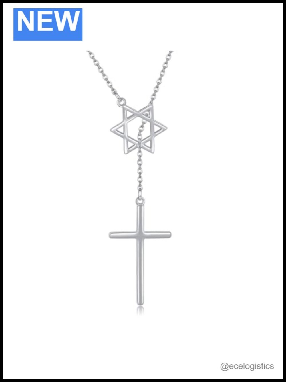 Sterling Silver Star of David Cross Layered Pendant Necklace Jewish Jewelry